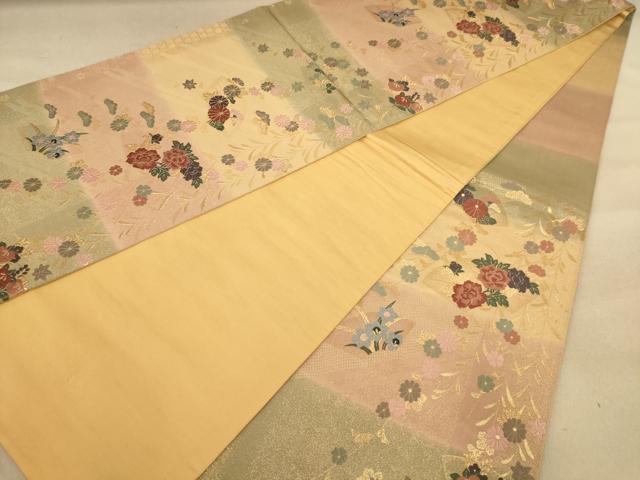 平和屋着物◎六通柄袋帯 唐織 地紙花文 金糸 正絹 逸品 AABC1630dt