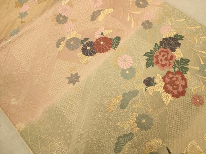 平和屋着物◎六通柄袋帯 唐織 地紙花文 金糸 正絹 逸品 AABC1630dt