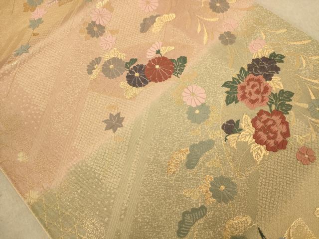 平和屋着物◎六通柄袋帯 唐織 地紙花文 金糸 正絹 逸品 AABC1630dt
