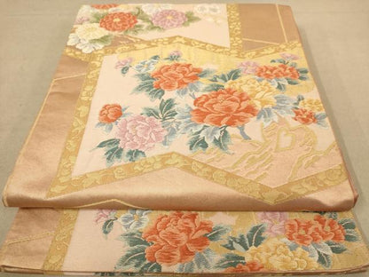 平和屋着物◎六通柄袋帯 唐織 草花文 金糸 正絹 逸品 AABC1632dt