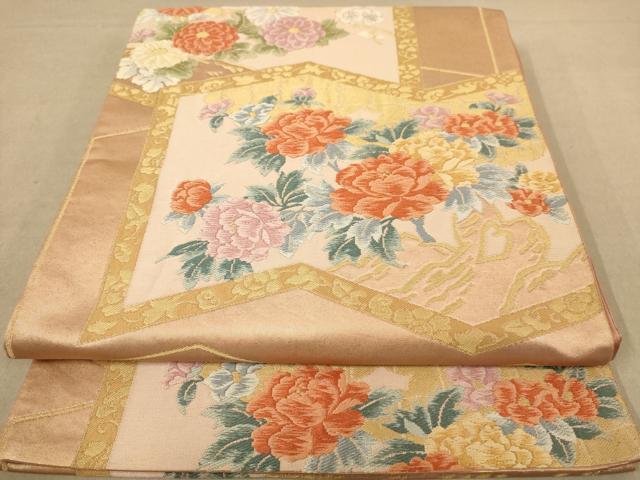 平和屋着物◎六通柄袋帯 唐織 草花文 金糸 正絹 逸品 AABC1632dt