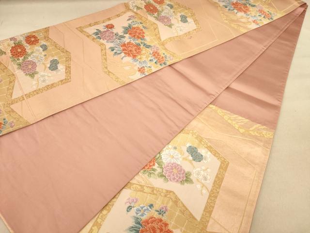 平和屋着物◎六通柄袋帯 唐織 草花文 金糸 正絹 逸品 AABC1632dt
