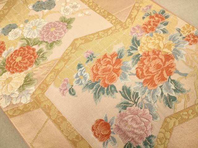 平和屋着物◎六通柄袋帯 唐織 草花文 金糸 正絹 逸品 AABC1632dt