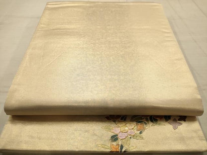 平和屋着物◎六通柄袋帯 霞文 ワンポイント螺鈿 金通し地 正絹 逸品 AABC1635dt