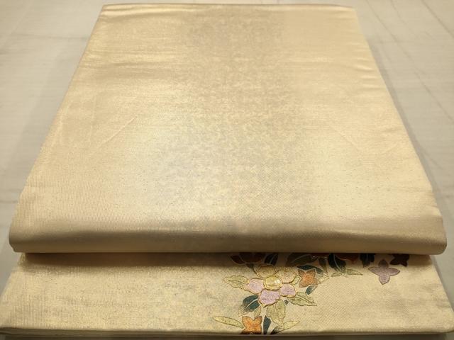 平和屋着物◎六通柄袋帯 霞文 ワンポイント螺鈿 金通し地 正絹 逸品 AABC1635dt