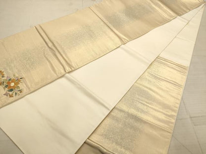 平和屋着物◎六通柄袋帯 霞文 ワンポイント螺鈿 金通し地 正絹 逸品 AABC1635dt