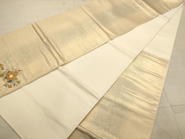 平和屋着物◎六通柄袋帯 霞文 ワンポイント螺鈿 金通し地 正絹 逸品 AABC1635dt