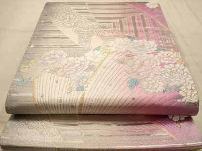平和屋着物◎六通柄袋帯 唐織 草花文 金銀糸 正絹 逸品 AABC1639dt