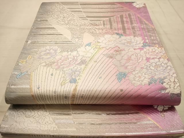 平和屋着物◎六通柄袋帯 唐織 草花文 金銀糸 正絹 逸品 AABC1639dt