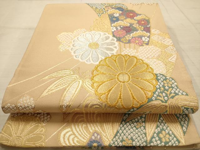 平和屋着物◎六通柄袋帯 唐織 扇面花文 金銀糸 正絹 逸品 AABC1645dt