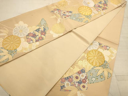 平和屋着物◎六通柄袋帯 唐織 扇面花文 金銀糸 正絹 逸品 AABC1645dt