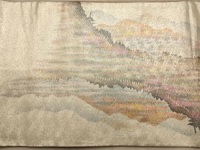平和屋着物◎太鼓柄袋帯 作家物 風景シルエット 銀糸 正絹 逸品 AABC1653dt