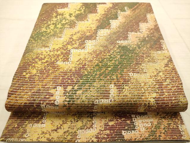 平和屋着物◎太鼓柄袋帯　作家物　幾何学文　銀糸　正絹　逸品　AABC1665dt