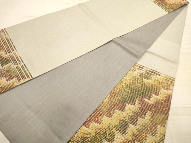平和屋着物◎太鼓柄袋帯　作家物　幾何学文　銀糸　正絹　逸品　AABC1665dt