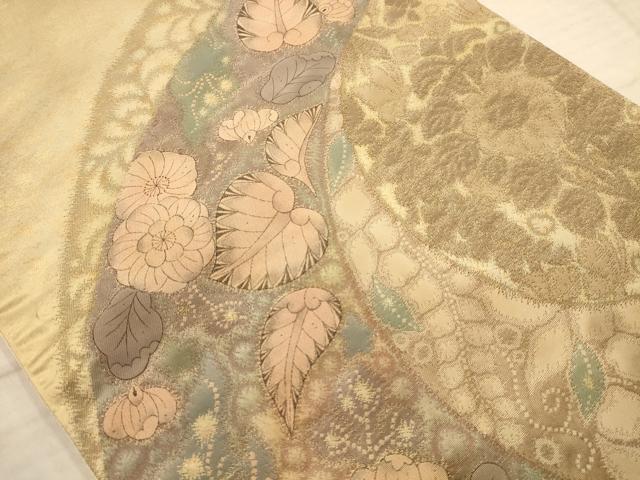 平和屋着物◎太鼓柄袋帯　辻が花　金糸　正絹　逸品　AABC1667dt