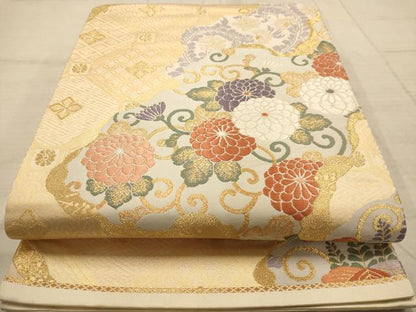 平和屋着物◎六通柄袋帯　唐織　道長花文　金糸　正絹　逸品　AABC1671dt