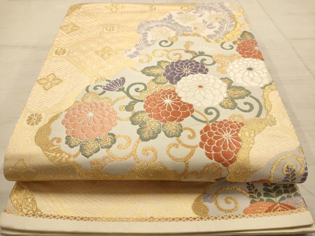 平和屋着物◎六通柄袋帯　唐織　道長花文　金糸　正絹　逸品　AABC1671dt
