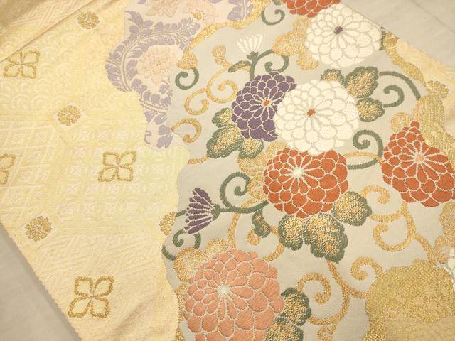 平和屋着物◎六通柄袋帯　唐織　道長花文　金糸　正絹　逸品　AABC1671dt