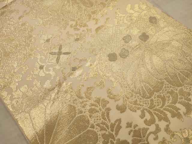 平和屋着物◎六通柄袋帯　草花文　正絹　逸品　AABC1672dt