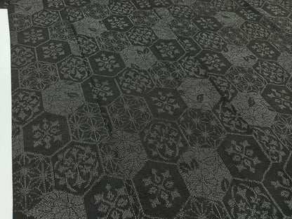 平和屋着物▽上質な紬 単衣 亀甲花文 正絹 逸品 AABC1683jh