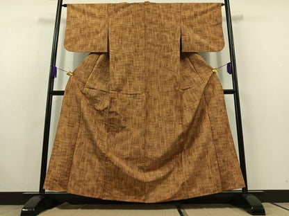 平和屋着物▽上質な紬 単衣 格子 正絹 逸品 AABC1685jh