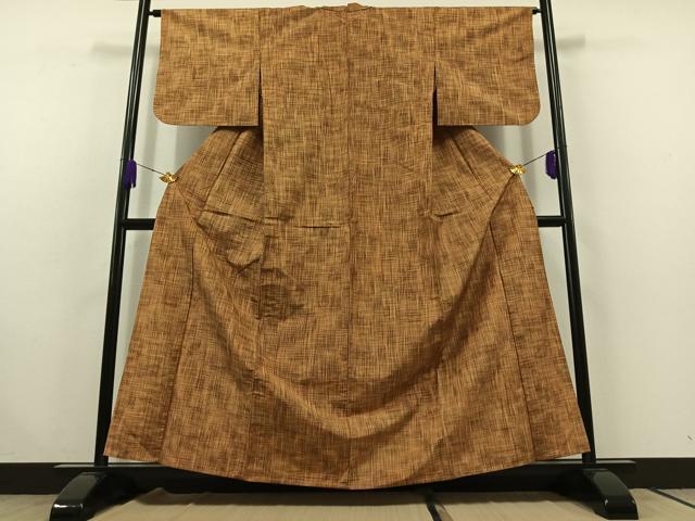 平和屋着物▽上質な紬 単衣 格子 正絹 逸品 AABC1685jh