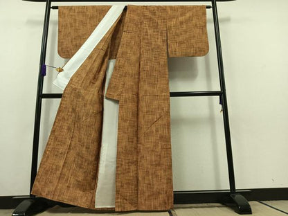 平和屋着物▽上質な紬 単衣 格子 正絹 逸品 AABC1685jh