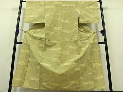 平和屋着物▽上質な紬　単衣　横段文　正絹　逸品　AABC1686jh