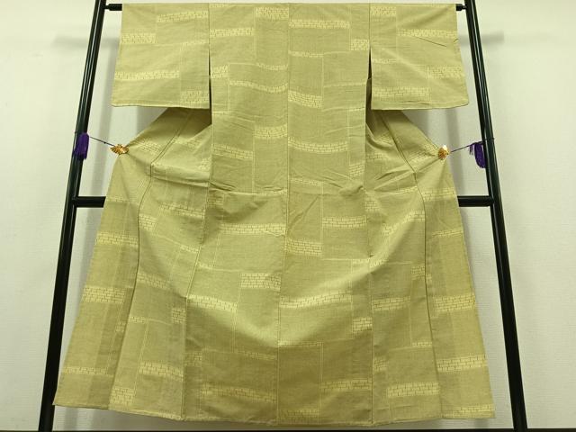 平和屋着物▽上質な紬　単衣　横段文　正絹　逸品　AABC1686jh