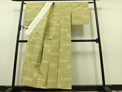 平和屋着物▽上質な紬　単衣　横段文　正絹　逸品　AABC1686jh