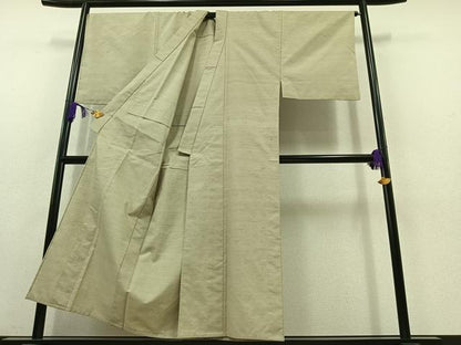 平和屋着物▽男性 紬 単衣 柳鼠色 正絹 逸品 AABC1687jh