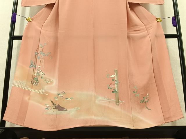 平和屋着物▽訪問着 単衣 飾花文 暈し染め 鬼しぼ縮緬 正絹 逸品 未使用 AABC1689jh