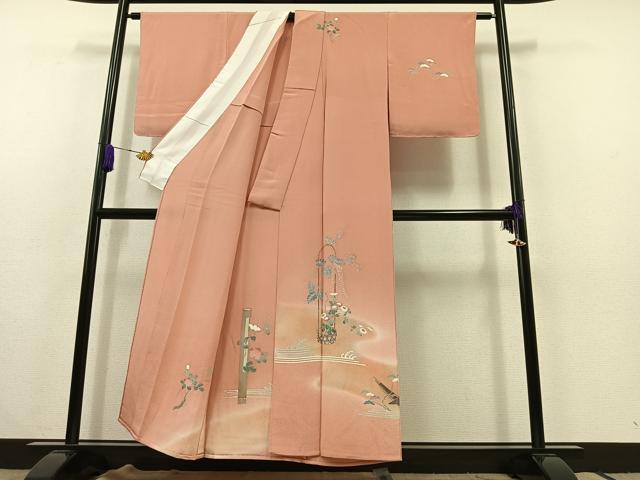 平和屋着物▽訪問着 単衣 飾花文 暈し染め 鬼しぼ縮緬 正絹 逸品 未使用 AABC1689jh