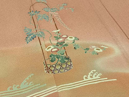 平和屋着物▽訪問着 単衣 飾花文 暈し染め 鬼しぼ縮緬 正絹 逸品 未使用 AABC1689jh