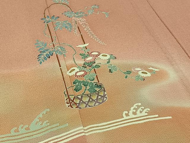 平和屋着物▽訪問着 単衣 飾花文 暈し染め 鬼しぼ縮緬 正絹 逸品 未使用 AABC1689jh
