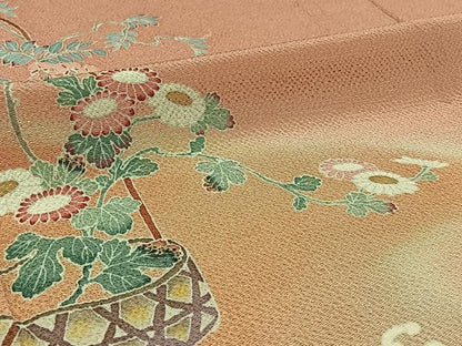 平和屋着物▽訪問着 単衣 飾花文 暈し染め 鬼しぼ縮緬 正絹 逸品 未使用 AABC1689jh
