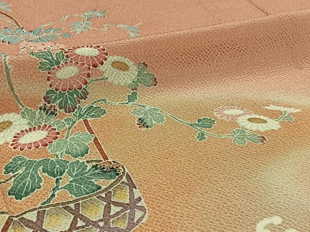 平和屋着物▽訪問着 単衣 飾花文 暈し染め 鬼しぼ縮緬 正絹 逸品 未使用 AABC1689jh