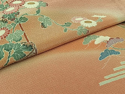 平和屋着物▽訪問着 単衣 飾花文 暈し染め 鬼しぼ縮緬 正絹 逸品 未使用 AABC1689jh