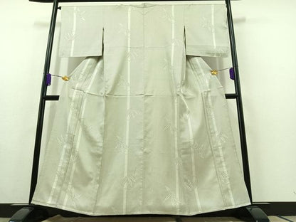 平和屋着物▽上質な紬 単衣 100亀甲 笹竹文 正絹 逸品 AABC1690jh