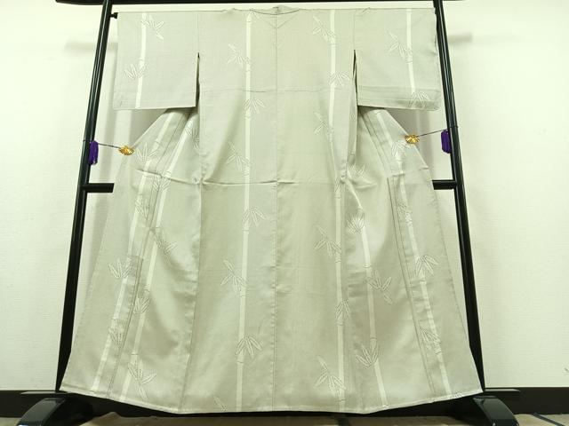 平和屋着物▽上質な紬 単衣 100亀甲 笹竹文 正絹 逸品 AABC1690jh