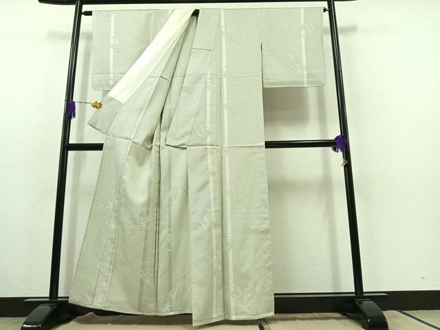 平和屋着物▽上質な紬 単衣 100亀甲 笹竹文 正絹 逸品 AABC1690jh