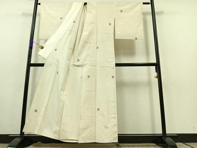 平和屋着物▽上質な紬 単衣 丸文 正絹 逸品 AABC1691jh