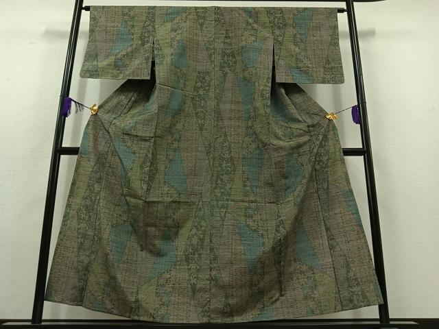 平和屋着物▽上質な紬 単衣 切嵌花文 正絹 逸品 AABC1693jh