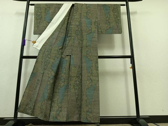 平和屋着物▽上質な紬 単衣 切嵌花文 正絹 逸品 AABC1693jh