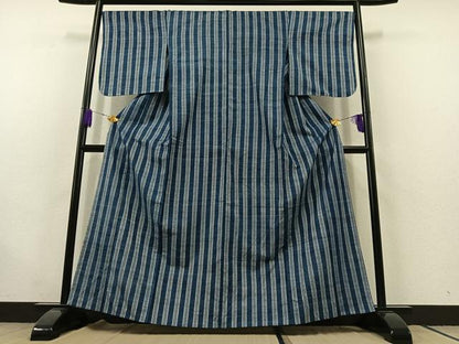 平和屋着物▽上質な紬 単衣 縞 正絹 逸品 AABC1696jh