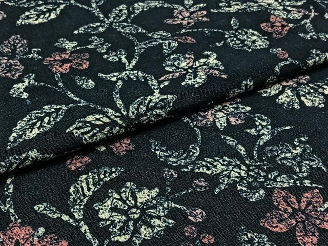 平和屋着物▽上質な紬 単衣 草花文 正絹 逸品 AABC1699jh