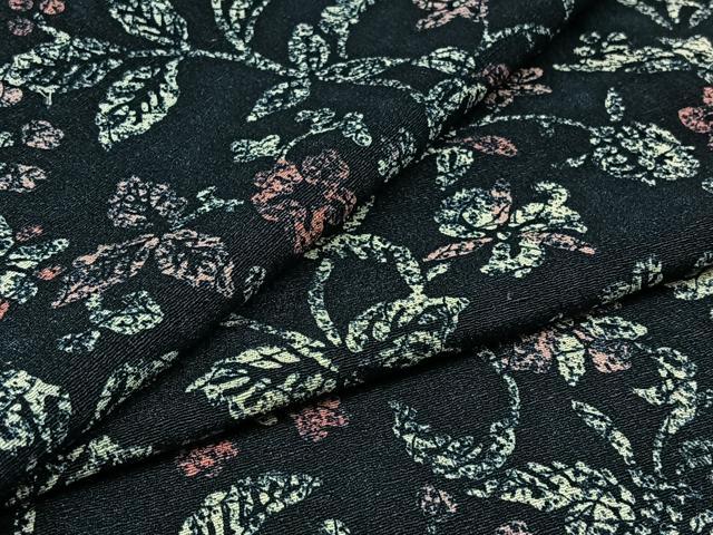 平和屋着物▽上質な紬 単衣 草花文 正絹 逸品 AABC1699jh