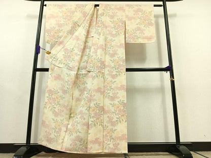 平和屋着物▽本塩沢 単衣 草花文 正絹 逸品 AABC1703jh