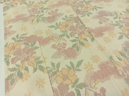平和屋着物▽本塩沢 単衣 草花文 正絹 逸品 AABC1703jh