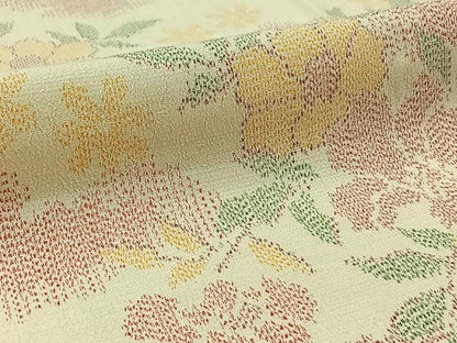 平和屋着物▽本塩沢 単衣 草花文 正絹 逸品 AABC1703jh